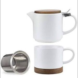 Taimei Teatime Ceramic Modern White Teapot Set(10oz cup with teapot infuser)